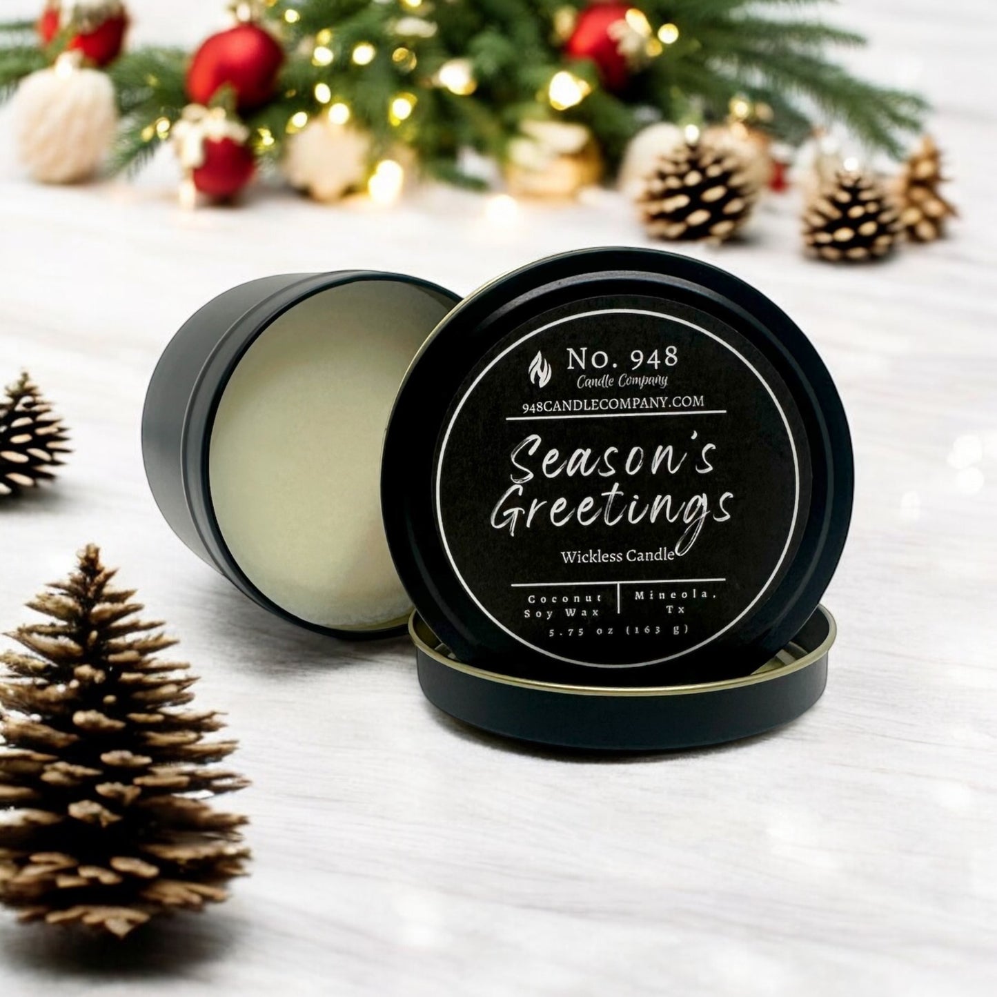 Season's Greetings Wickless Candle